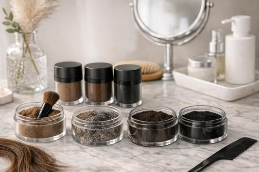Hair building fibers shades and blends for natural coverage