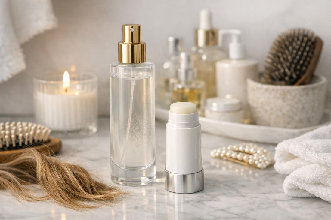 hair fragrance mist and solid stick for winter hair