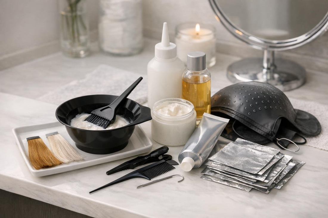 DIY hair highlighting kit with swatches and tools