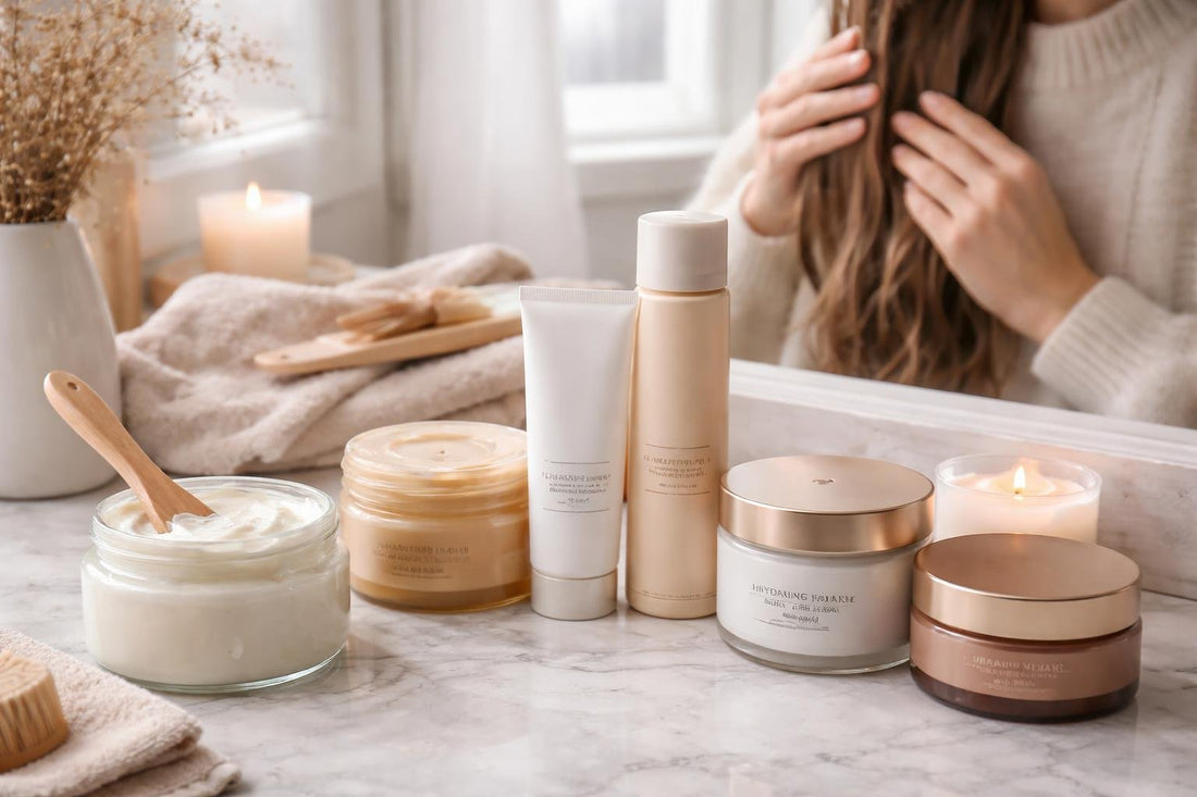 Person applying hair mask during Canadian winter routine