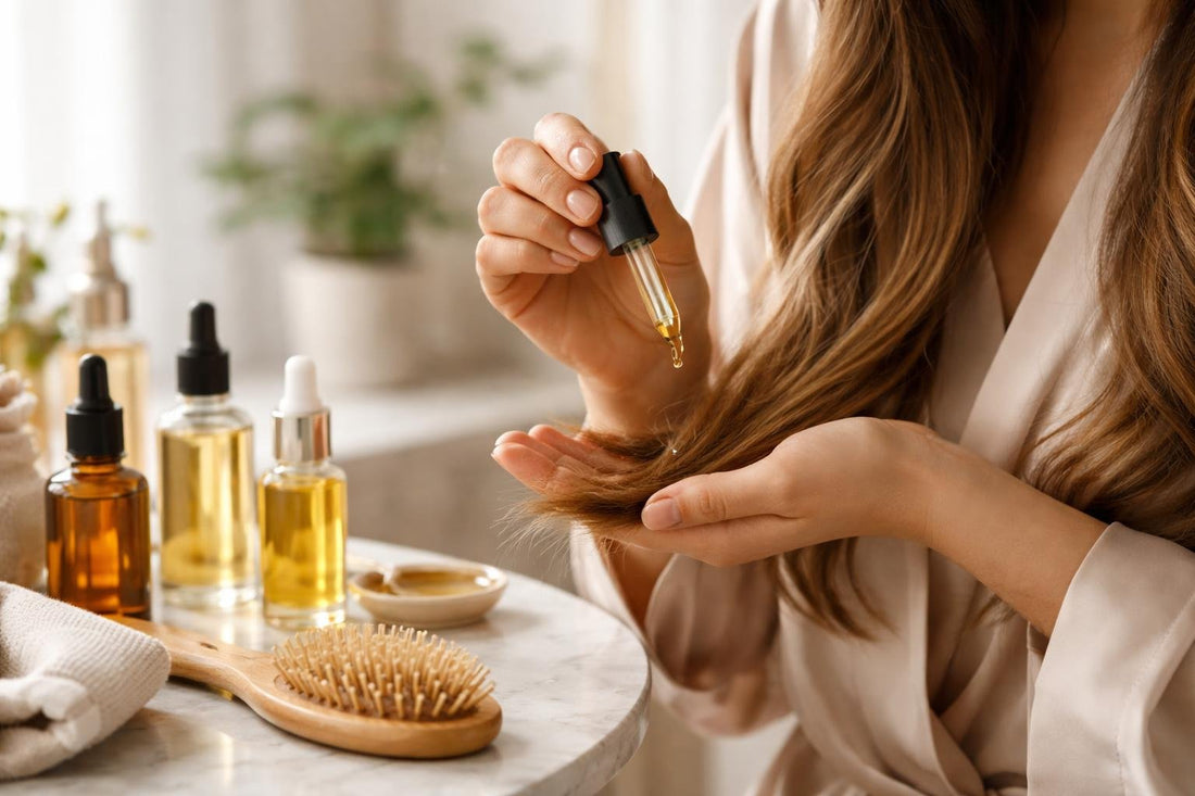 Applying hair oil to ends for shine, not roots