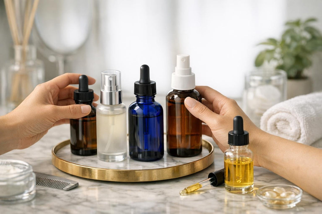 Toronto shopper comparing hair regrowth tonics collection bottles