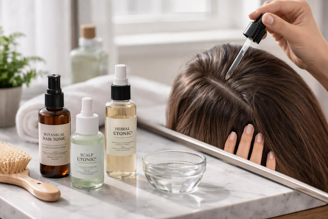 Hair tonic being applied to scalp in Ontario home