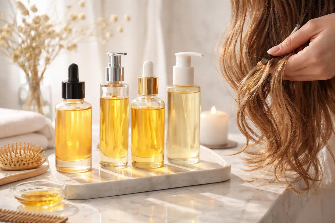 Hair treatment oil applied to ends for shine