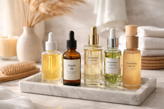 collection of hair treatment oils for dry hair