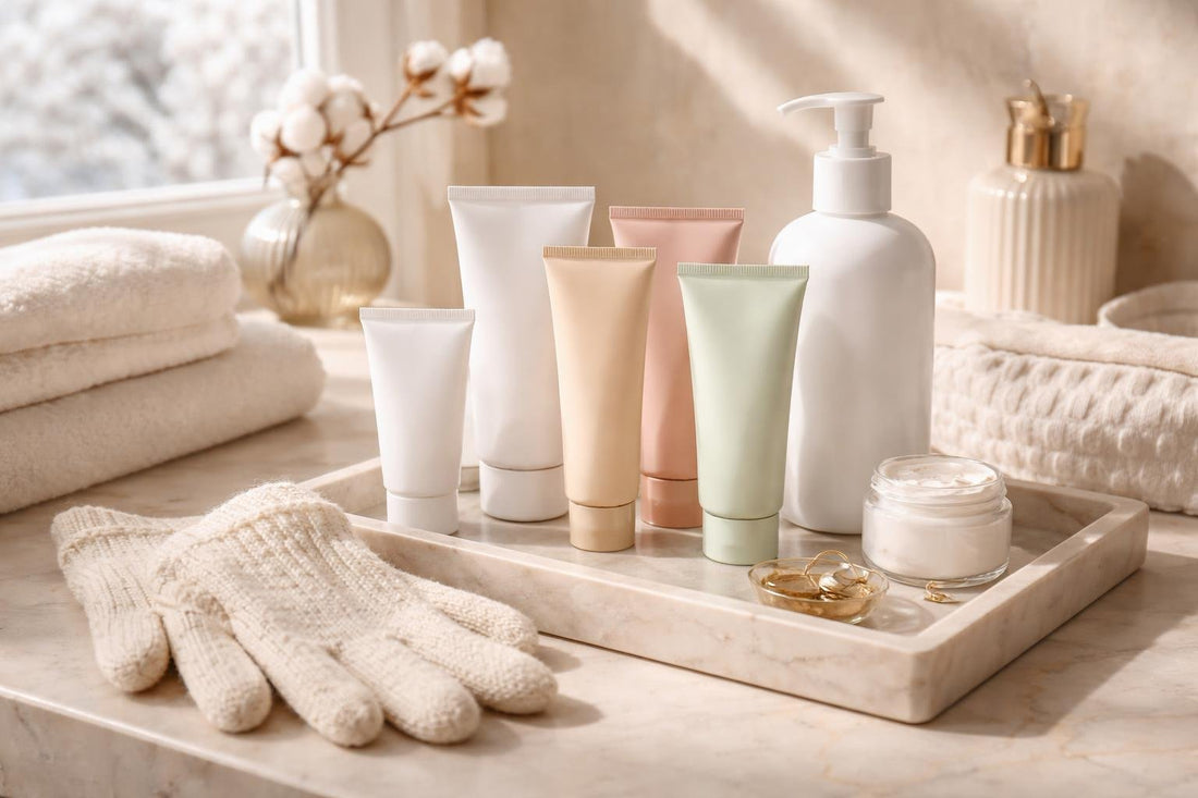 hand cream tubes and gloves for Ontario winter