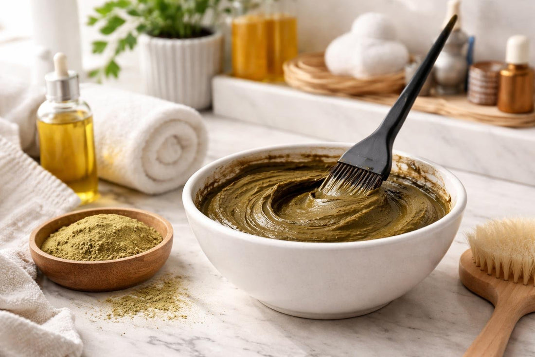 Applying henna paste for even hair colour coverage