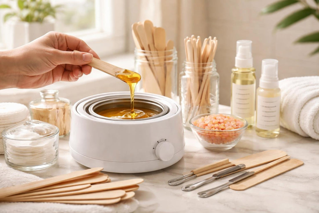 Applying hard wax with a wooden spatula at home