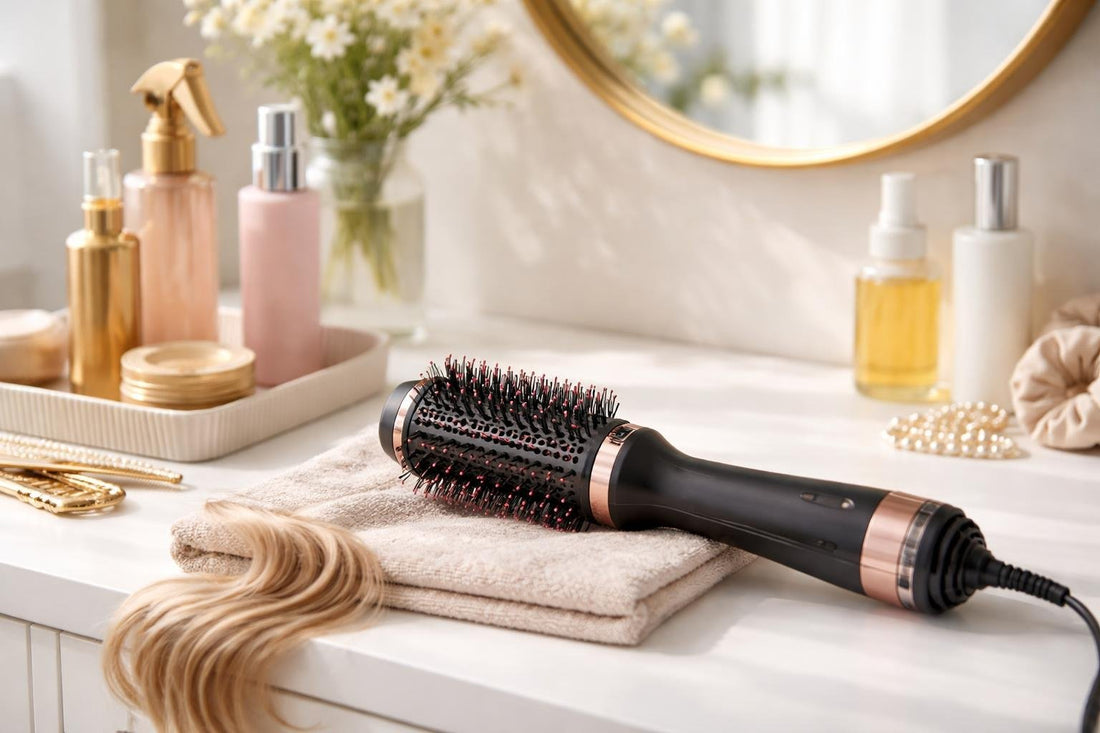Using a hot air hair brush for smooth blowout