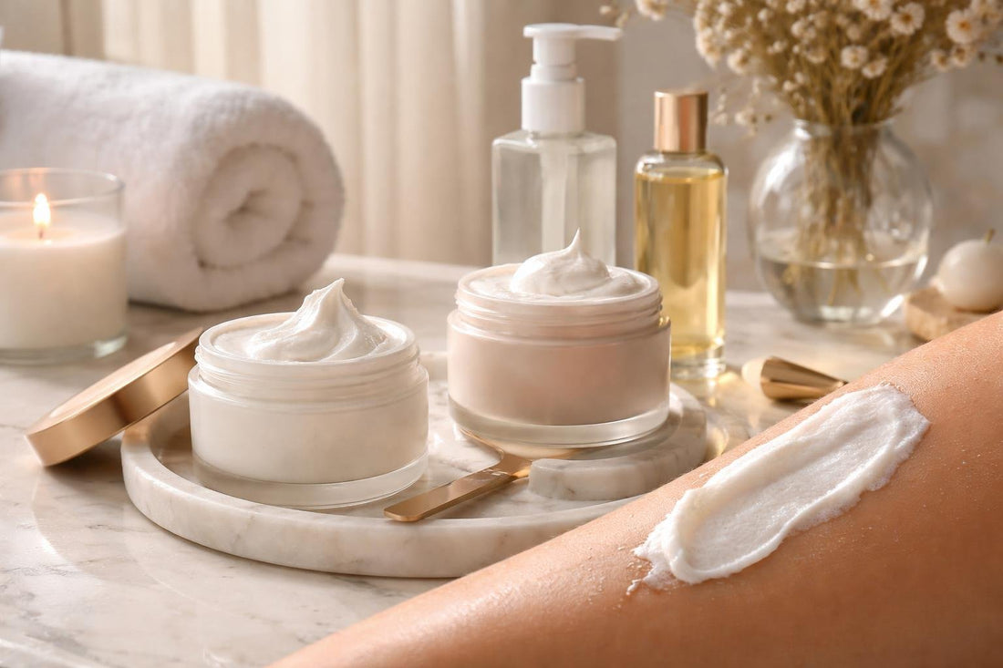 Whipped hydrating body mousse texture on skin