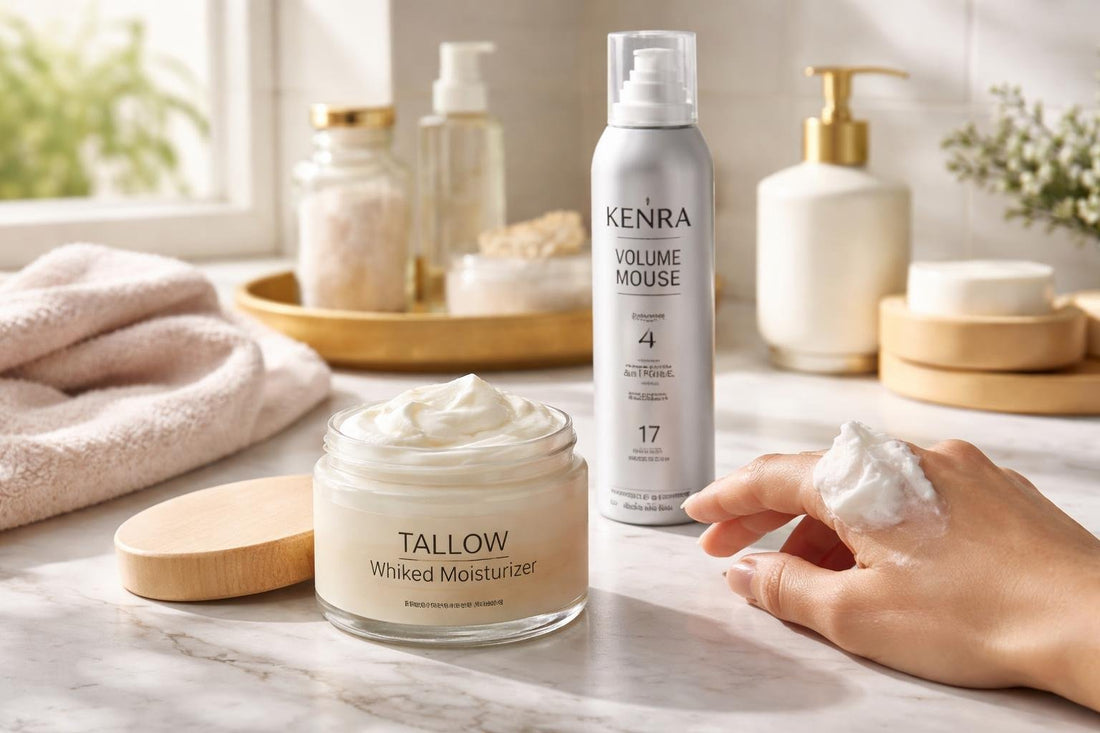 Hydrating body mousse applied to winter-dry skin