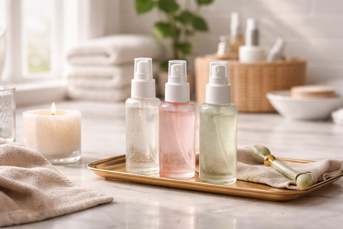 Hydrating face mist sprayed on skin during Canadian winter