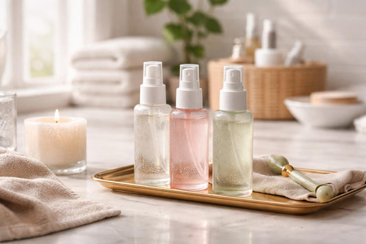 Hydrating face mist sprayed on skin during Canadian winter