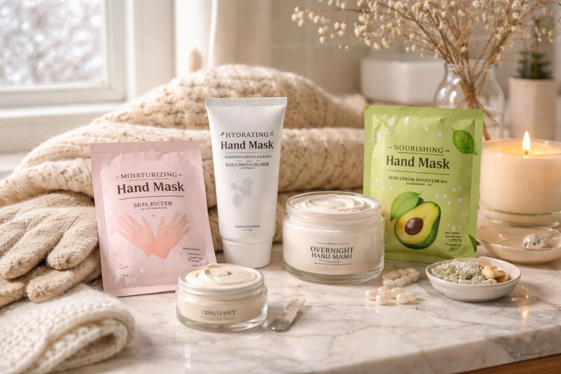 hydrating hand mask collection on winter table