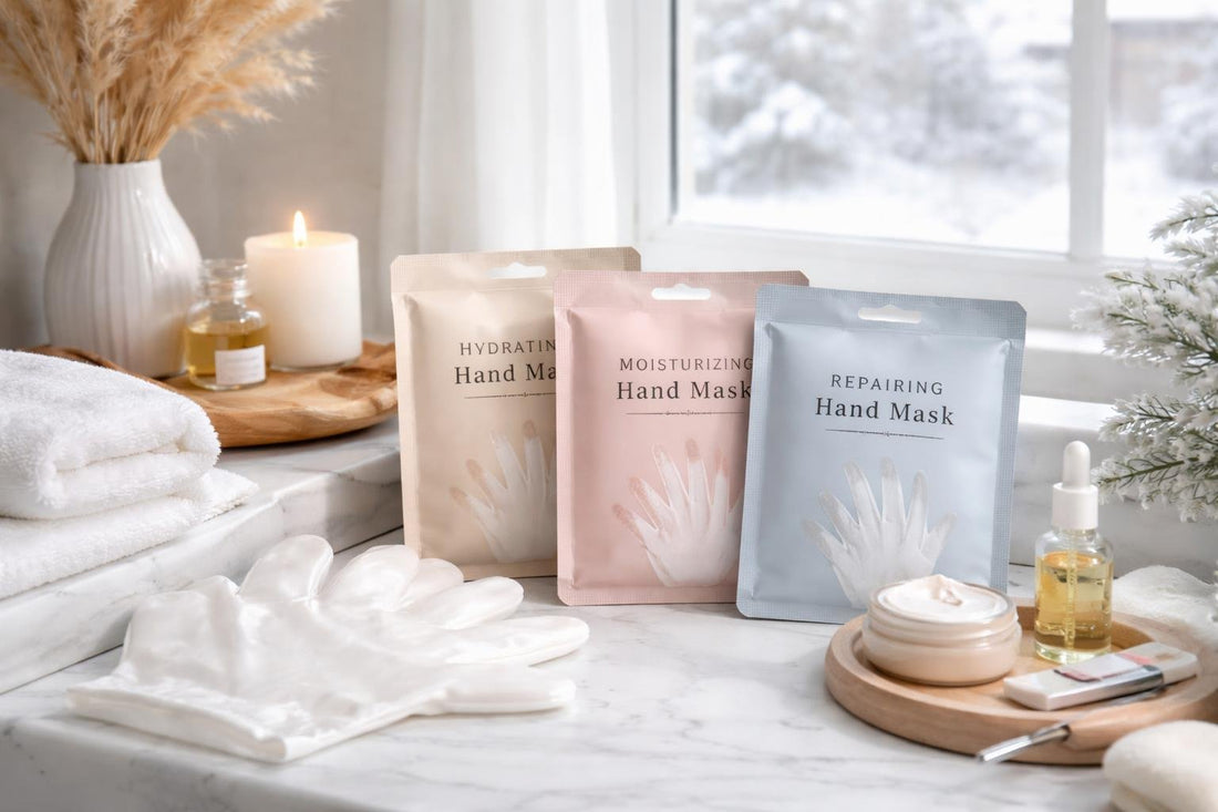 Hydrating hand masks in Canadian winter setting