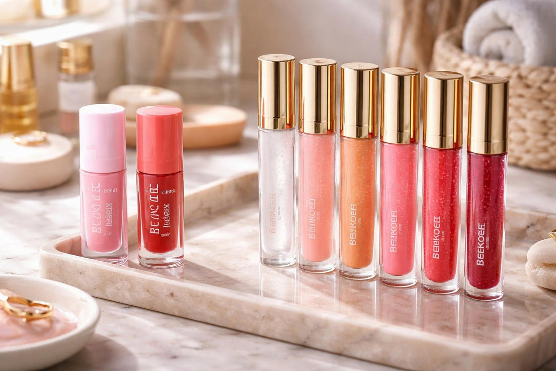 assorted hydrating lip gloss tubes on table