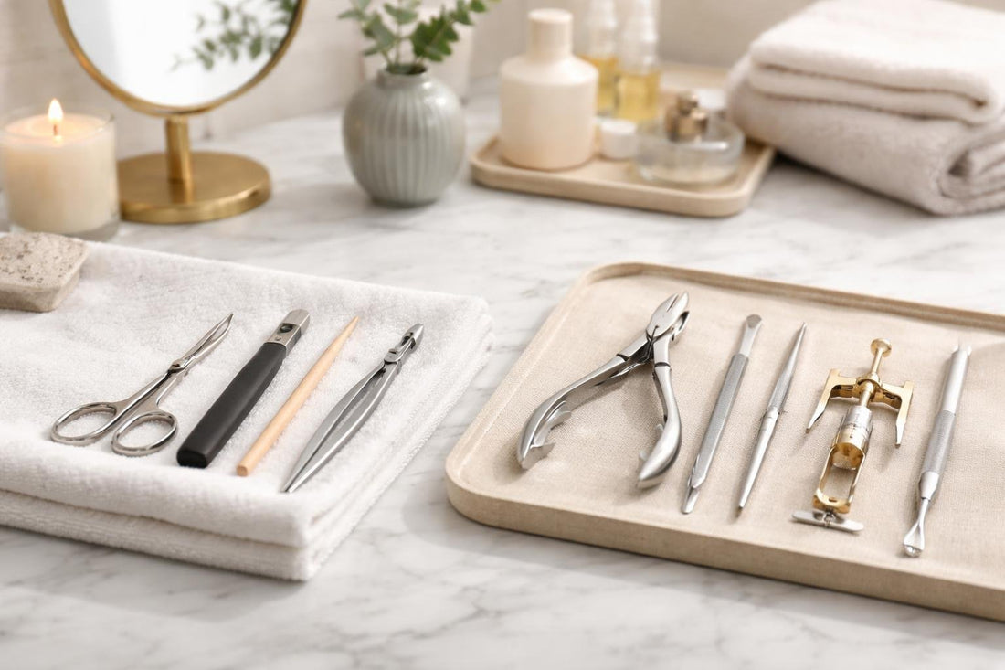 Beginner and advanced ingrown toenail tools laid out neatly