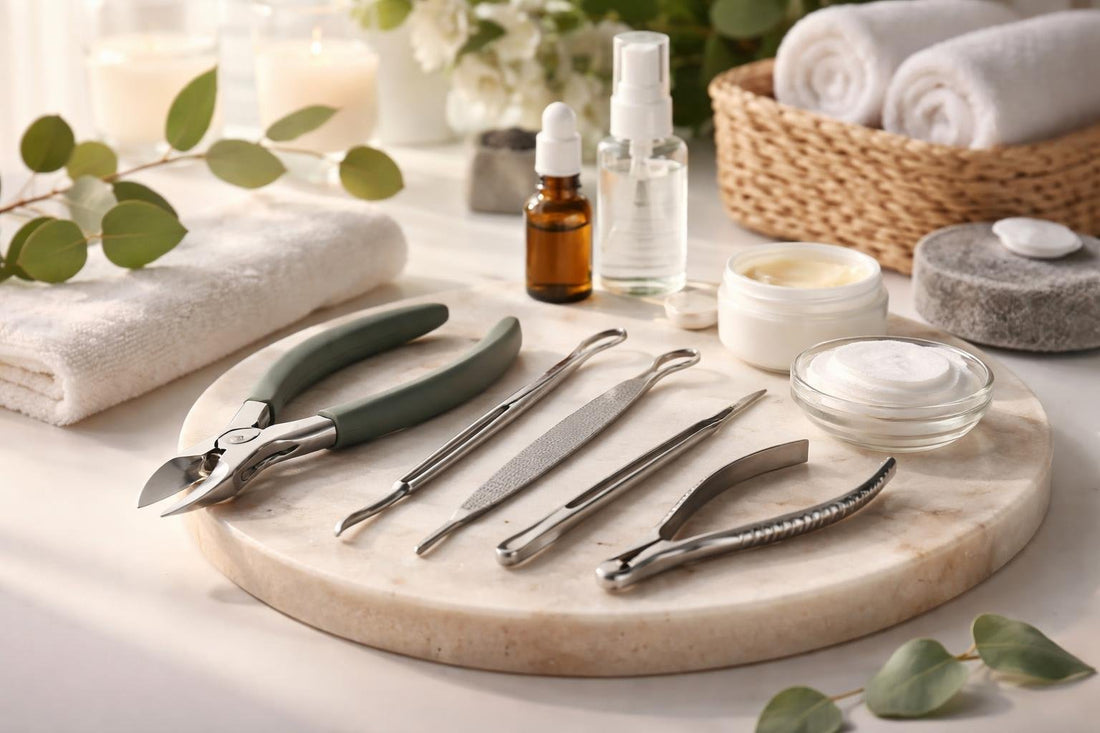 Ingrown toenail tools laid out for seasonal foot care