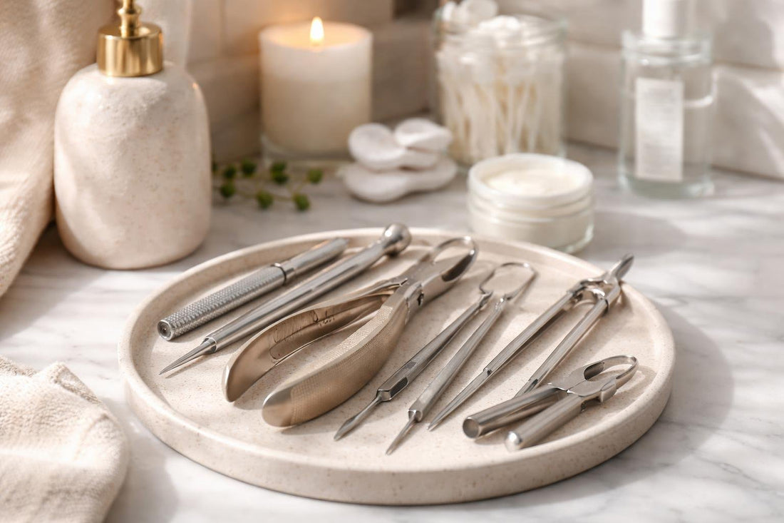 assorted ingrown toenail tools and pedicure kit