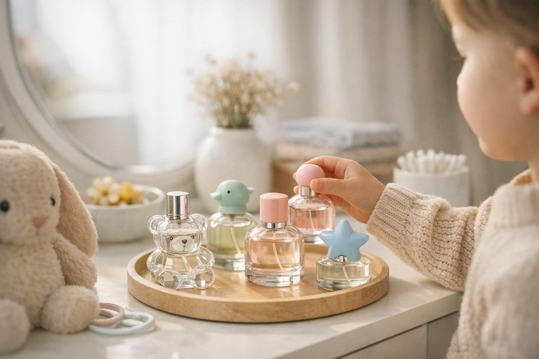 Child choosing a gentle seasonal fragrance at home