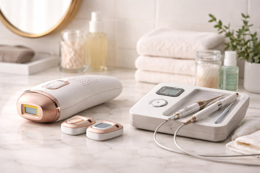 Compact IPL device and electrolysis tools on counter