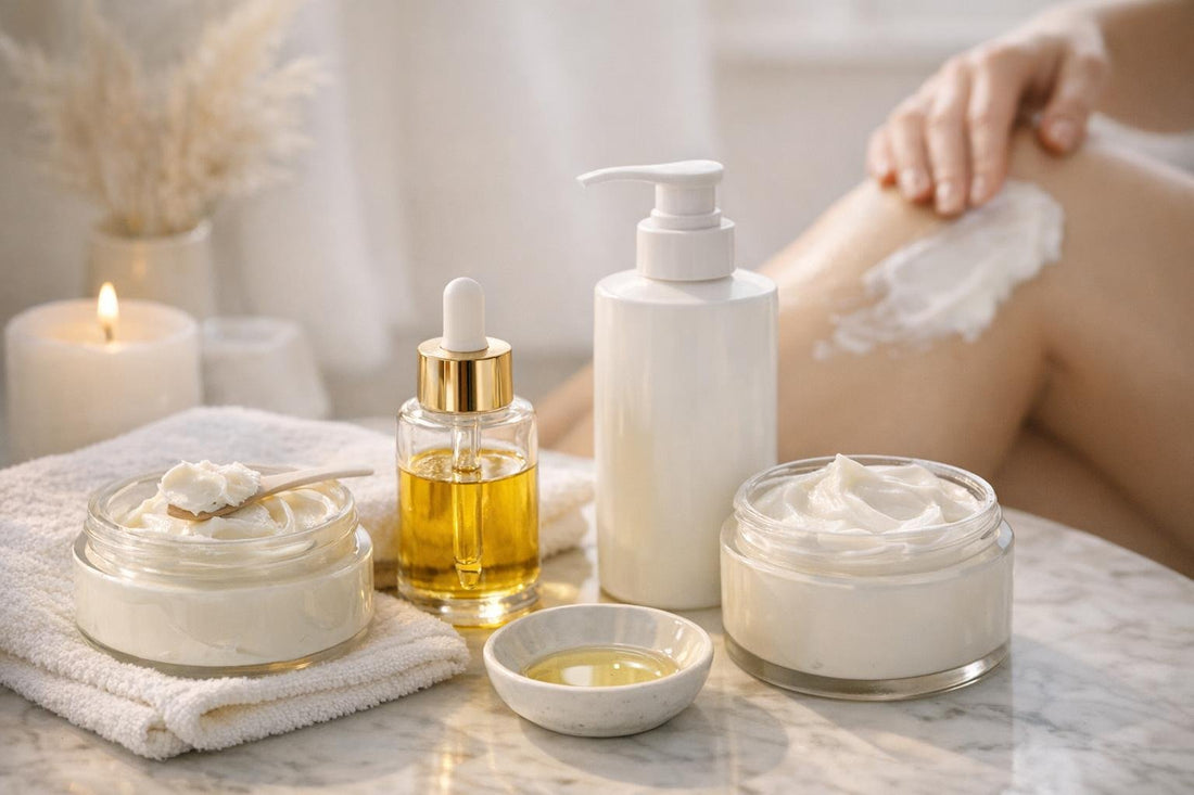 Layering body lotion and cream on damp skin