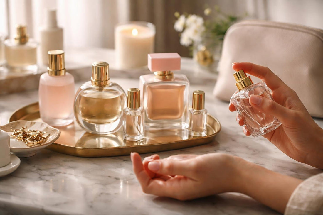 Layering women’s eau de parfum on wrists and neck