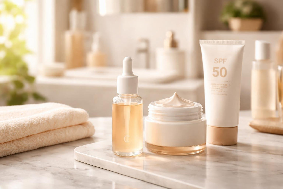 Layering serum, moisturizer, and SPF for daily sun care