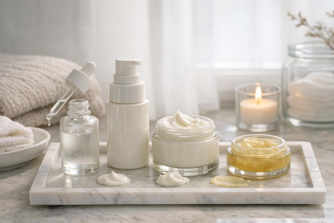Layering facial cream and moisturizer for dry winter skin