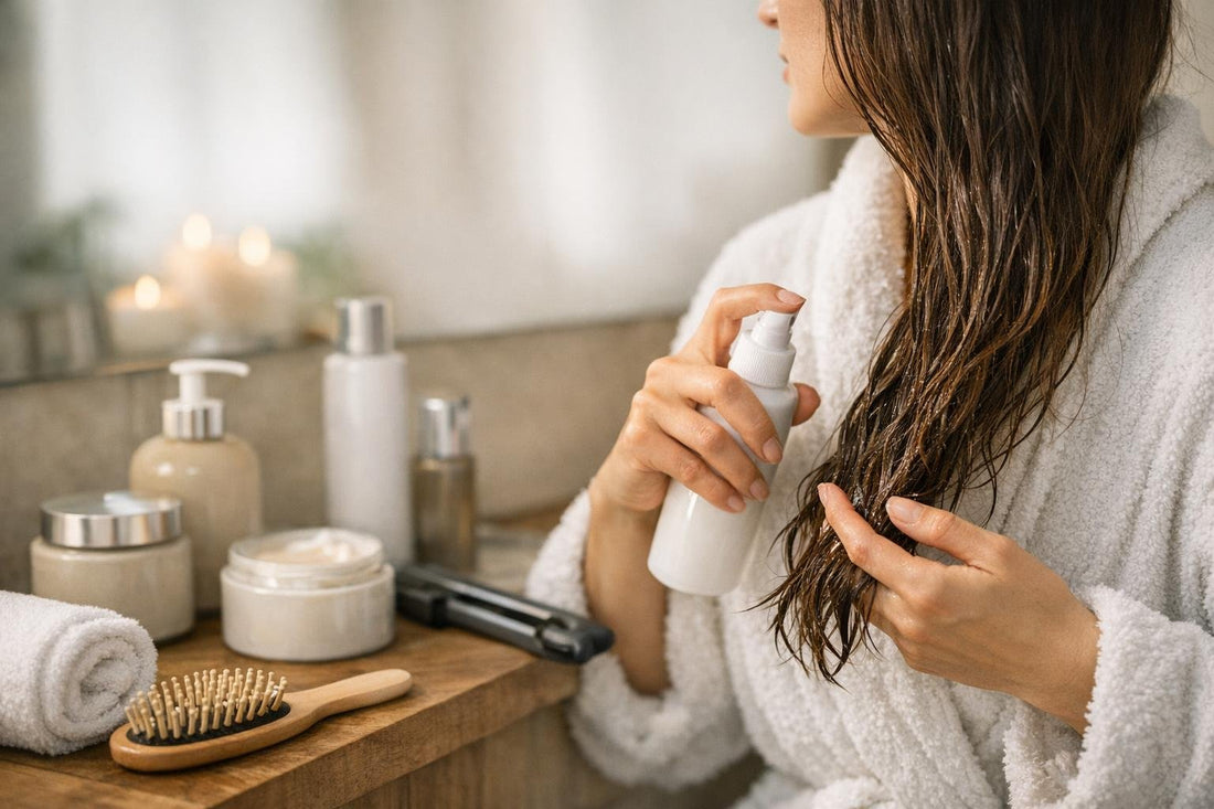 Woman applying leave-in conditioner for smoother, shinier hair