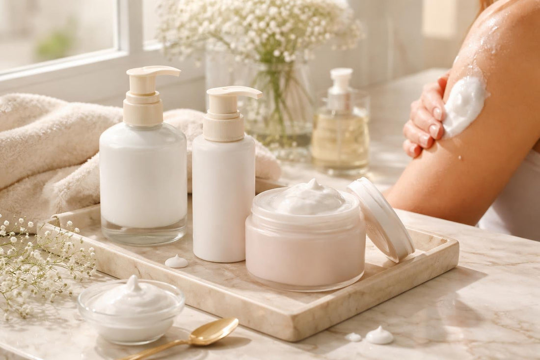 Lightweight hydrating body mousse applied to smooth skin