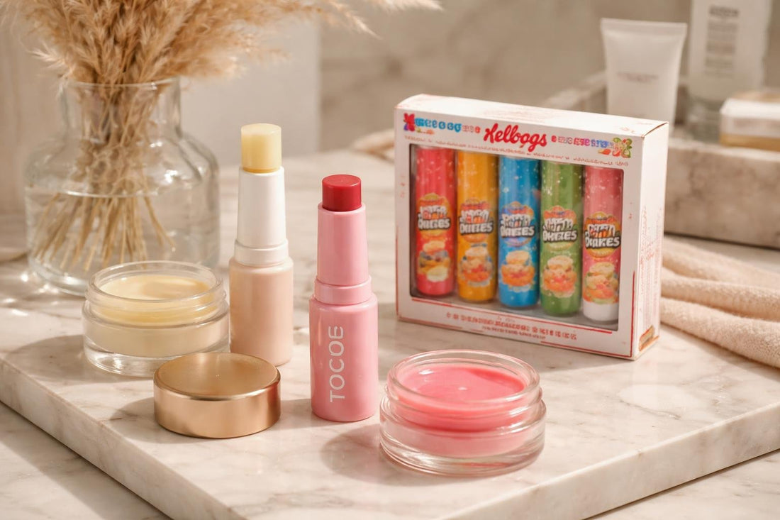 Assorted lip balms and moisturizers for winter care