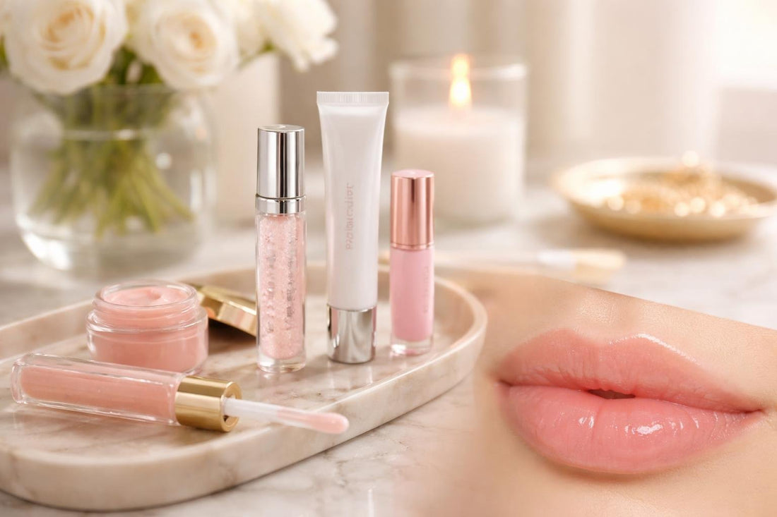 Glossy plump lips close-up with soft light