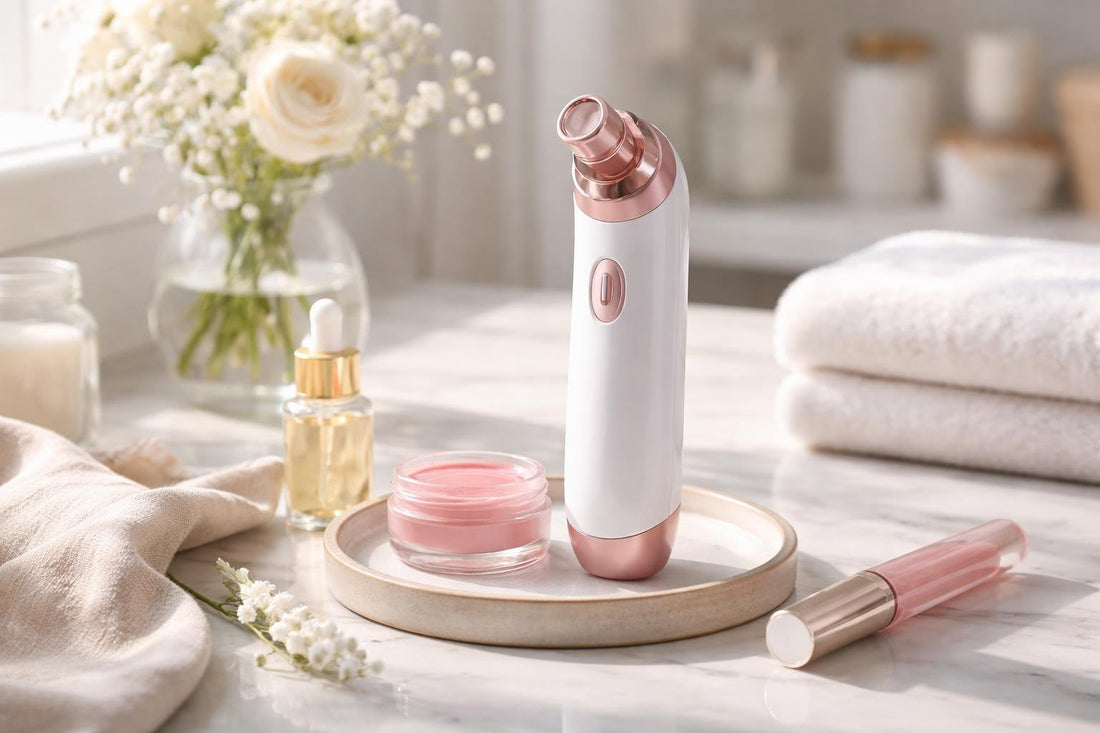 At-home lip plumping device used with hydrating balm
