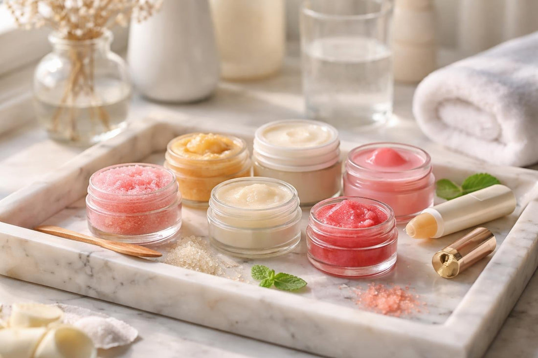 assortment of lip scrubs and balms for winter care