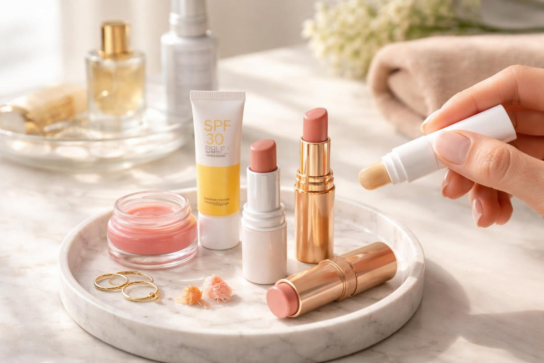 Applying lip sunscreen over lipstick for all-day UV protection