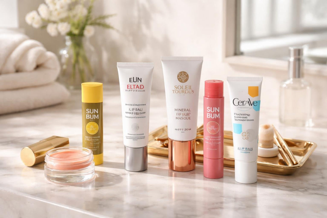 assorted lip sunscreen balms and glosses outdoors
