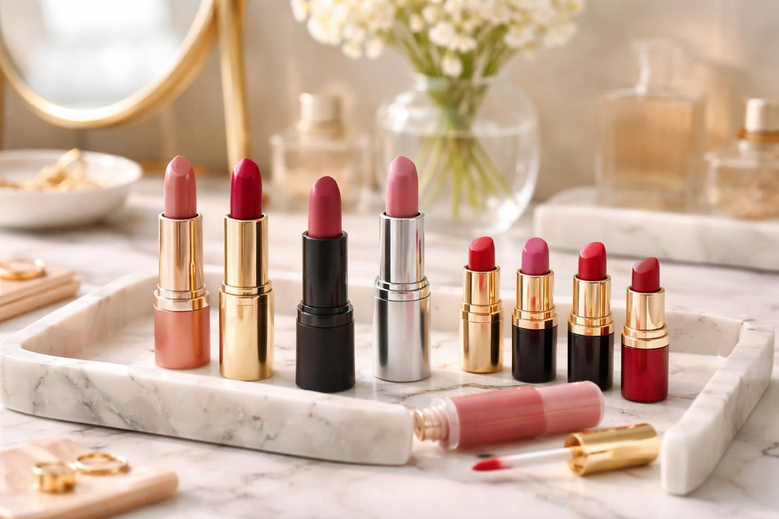 Assorted longwear and mini lipsticks on display