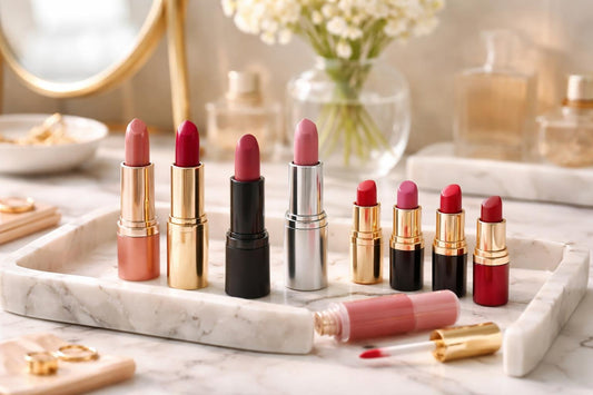 Assorted longwear and mini lipsticks on display