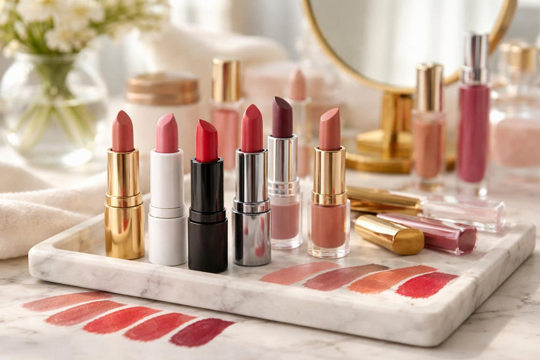 assorted lipsticks and swatches for Toronto kits