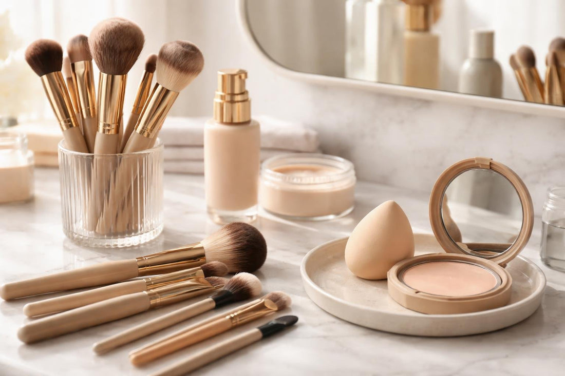 Makeup brushes and sponge for smooth streak free base