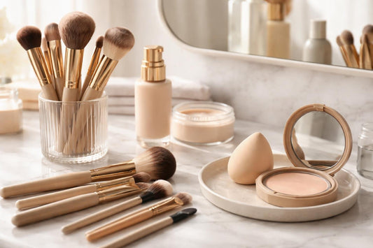 Makeup brushes and sponge for smooth streak free base