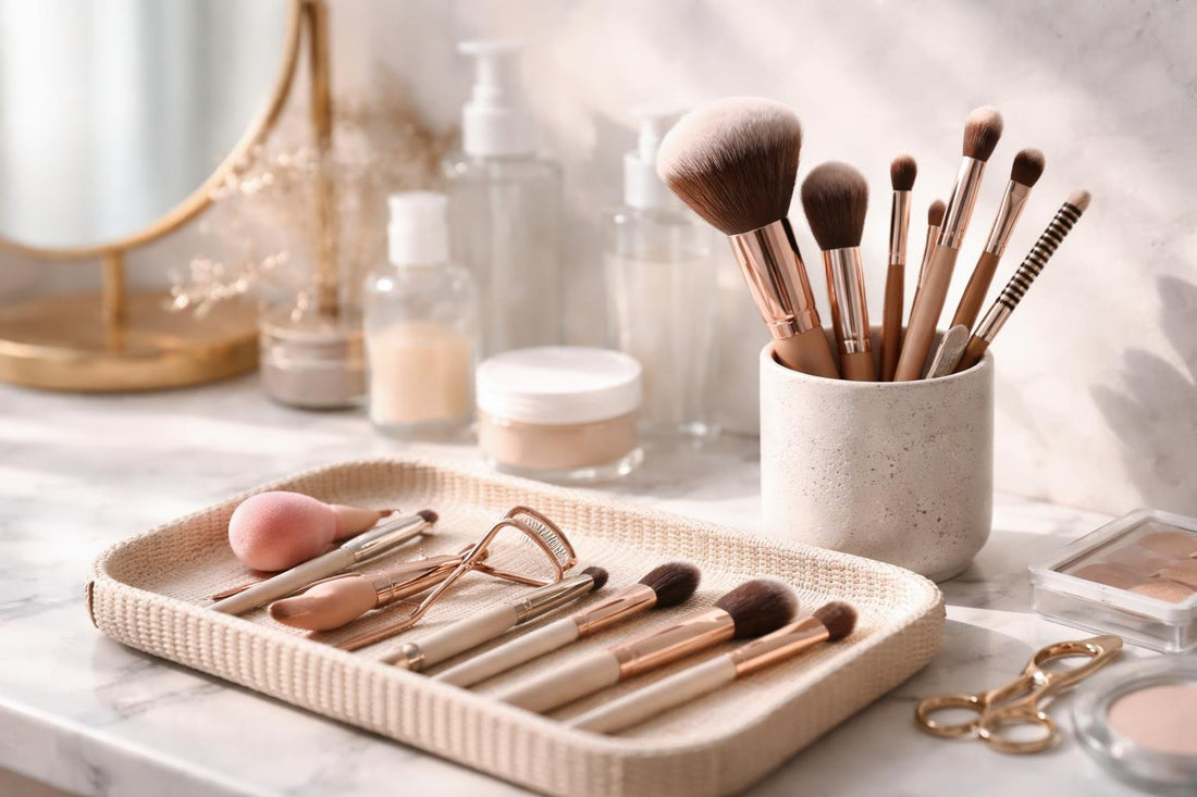 Value makeup brushes and tools laid out