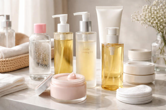 Assorted makeup cleansing oils and balms for sensitive skin