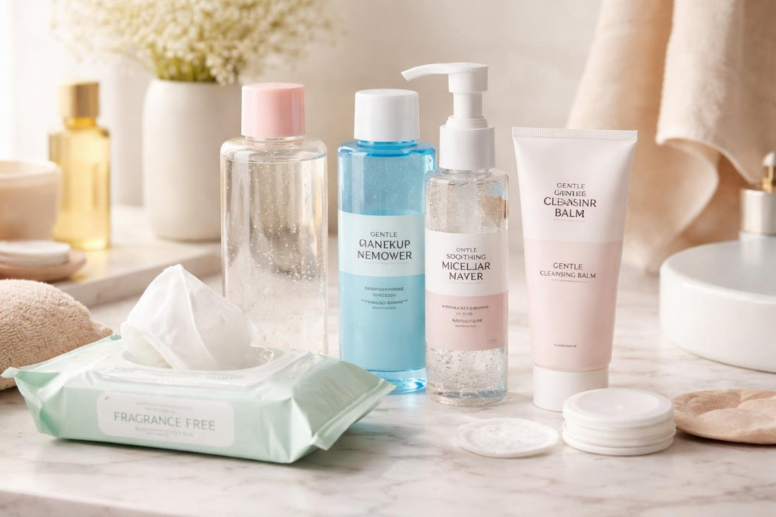 Assorted sensitive skin makeup remover products and wipes