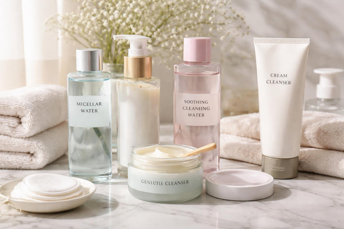 Makeup removers lined up for sensitive skin