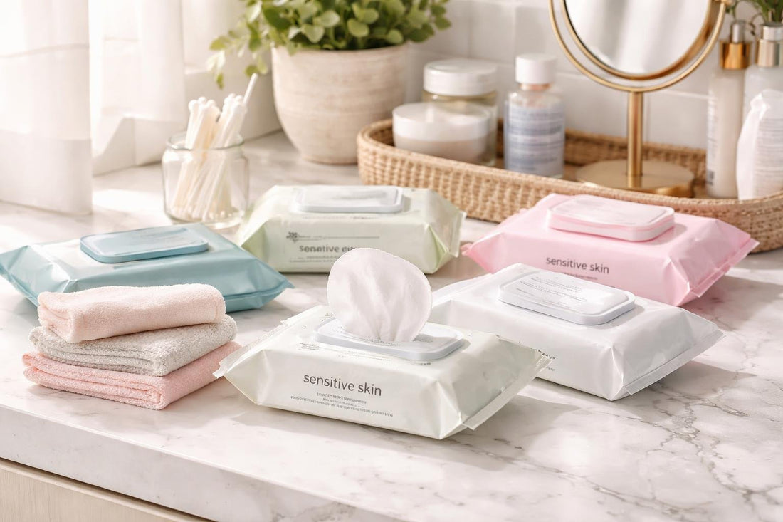 Assorted makeup cleansing wipes and reusable cloths