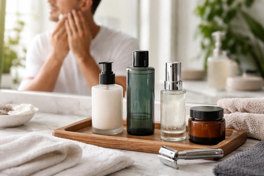 man applying after shave to clean face