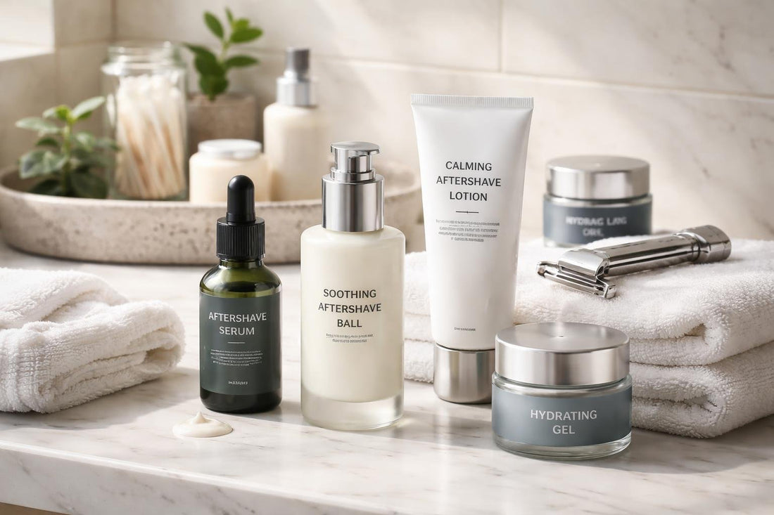 Men applying soothing aftershave balm to reduce razor burn