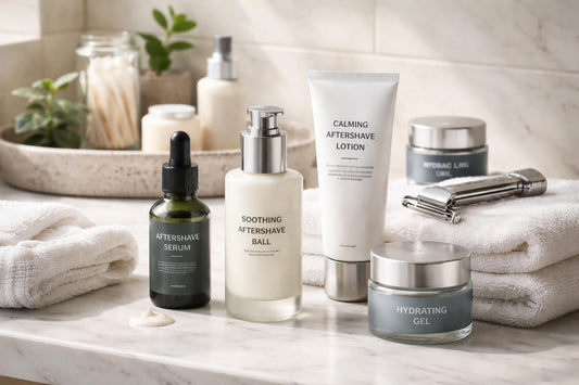 Men applying soothing aftershave balm to reduce razor burn